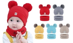 Newborn Infant Baby Winter Warm Knit Bobble Beanie Hat with Scarf Set
