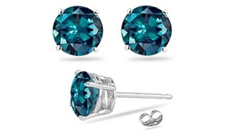 14K White Gold Round 4 Ct London Blue Topaz Stud Earrings