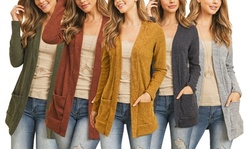 Riah Fashion Women's Brushed Rib Pocket Cardigan