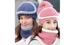 3 Pieces Women Winter Beanie Hat Scarf And Mask Set Thick Warm Knit Cap