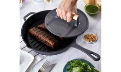 11" Nonstick Cast-Iron Round Grill Pan with Cover