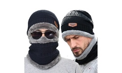 Windproof Knitted Winter Scarf Hat Fleece Lined Bonnet Beanies Elastic Hat