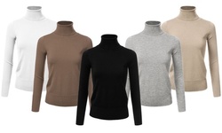 Doublju Women's Lightweight Knit Turtle Neck Long Sleeve Pullover Sweater