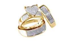 Women's Heart White Sapphire Silver In Gold Filled Wedding Engagement Ring Set