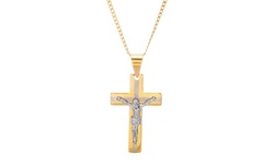 Arturo Zeta 18K Gold Plated Mens Two Tone Crucifix Cross Curb Necklace