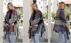 Women's Multicolor Plaid Flannel Pocket Poncho Ruana (Assorted Colors)