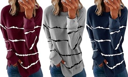 Women's Tie-Dyed Printed Striped Round Neck Loose Long Sleeves Sweatshirt