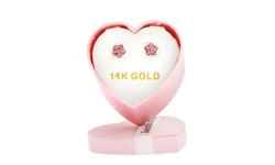 Kid's Pink Crystal Flower Stud Earrings in 14K Gold