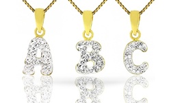 Kids' 14K Gold over Sterling Silver Crystal Initial Pendants