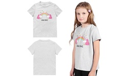 Kids T-shirt Little Gril's 100%Cotton Short Sleeve Unicorn Rainbow Print Clothes