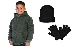 Boy's Sherpa Jacket with Free Hat & Gloves Set