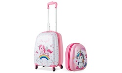 Costway 2 Pcs Kids Luggage Set 12" Backpack & 16" Kid Carry On Suitcase