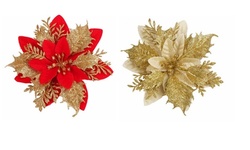 12-Pack Christmas Artificial Poinsettia Tree Ornaments for Xmas Wreath Decor