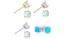 18K Rose Gold Plated Over 925 Sterling Silver Fire Opal Stud Earrings