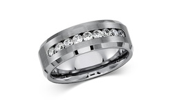 Men's Solid Titanium Beveled Edge Center Cz Comfort Fit Wedding Band