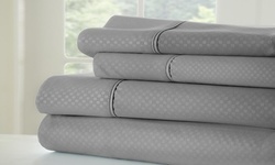 Merit Linens Luxury Checkered Embossed 4 Piece Bed Sheet Set