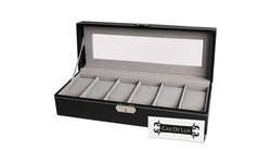 Watch Box Organizer Case With Framed Glass Lid & Secure Lock