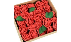 Set of 25 Artificial Roses in Stem Realistic Looking Faux Flowers Box For Gifts 