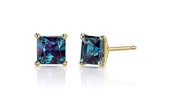 2 Cttw Princess Alexandrite Stud Earrings In 24k Gold
