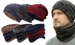 Men's Winter Warm Knit Beanie Hat Scarf Set Knit Hats Skull Cap Neck