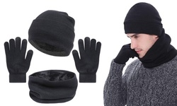 3 PCS Winter Beanie Hat, Scarf and Touch-Screen Gloves Set for Men Knit Cap Set