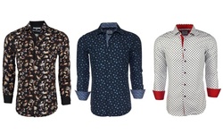 Suslo Couture Men's Slim-Fit Designer Printed Long Sleeve Button Down Shirt 