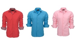 Suslo Couture Men's Slim-Fit Stretch Solid Long Sleeve Button Down Shirt 