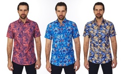 Suslo Couture Men's Slim-Fit Designer Printed Short Sleeve Button Down Shirt 