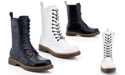 Marten Women's & Girl's Black or White Leather Lace Up Mid-Calf Combat Boots