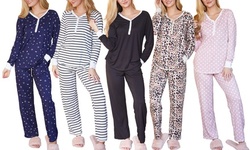 Doublju Women's Long Sleeve Henley Pajama Sleepwear (2 pcs Set)