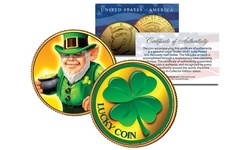 LEPRECHAUN Four Leaf Clover JFK Half Dollar Lucky U.S. Coin - St Patrick's Day