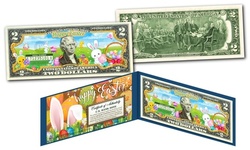 HAPPY EASTER Eggs and Bunnies Holiday Genuine Legal Tender U.S. Two-Dollar Bill