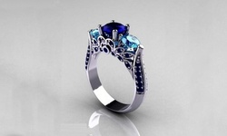  Tri Stone Sapphire and Blue Topaz Pave Ring 