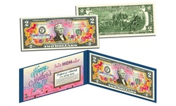 Happy Mothers Day Gift U.S. Genuine Legal Tender Colorized Two-Dollar Bill