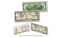 WEDDING DAY Congratulations Gift Genuine Two-Dollar Bill and White Display Folio