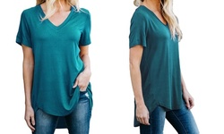 Women's Solid Round-hem V-neck Tee, S-3XL. Plus Sizes Available.