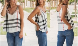 Reflection Women's Plaid Mesh Inset Cami S-3X
