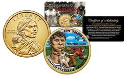 2018 Native American Sacagawea Jim Thorpe Colorized Genuine One-Dollar Coin