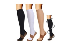 (3 Pairs) Copper Compression Socks 20-30mmHg Graduated Support Mens Womens S-XXL