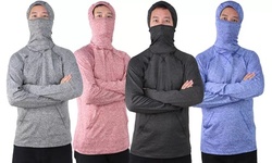 LeeHanTon Men's Marled Raglan Hooded Pullover w/ Built-In Face Cover (S-2XL)