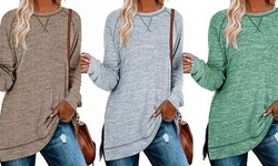 Women's Casual Long Sleeve Side Split Loose Pullover Tunic Tops