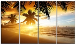 Sunset over Caribbean Sea Photo Metal Wall Art 48x28 4 Panels
