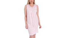 Ezi Womens Cotton Sleeveless Nightgown with Rose and Ruffle Chest Detail