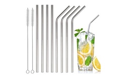  Stainless Steel Drinking Straws, Bent or Straight, With Brush (4 or 8-pack) 