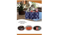 Collapsible Wire Frame Utility Basket Shopping Tote Bags for Market & Picnic