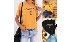 Women's Yellowstone Letter Print Round Collar Short-sleeved T-shirt