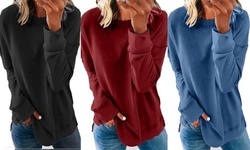 Women's Solid Color Round Neck Long Sleeve  T-shirt Casual Tops
