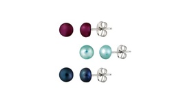 Stainless Steel 5.5-6mm Freshwater Pearl Stud Earrings, Set of 3