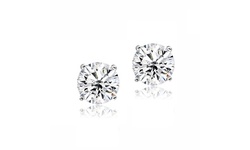 Silver Tone CZ Round Stud Earrings, 8mm