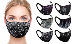 6 Pack: Rhinestone Holiday Bling Face Mask